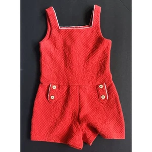 Janie and Jack Sleeveless Shorts Quilted Floral Romper in Cherry Red Size 6 - Picture 1 of 8