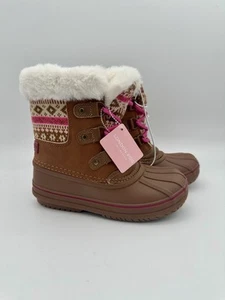 NEW London Fog girls brown sweater print furry snow Boots US big kids size 1 - Picture 1 of 7