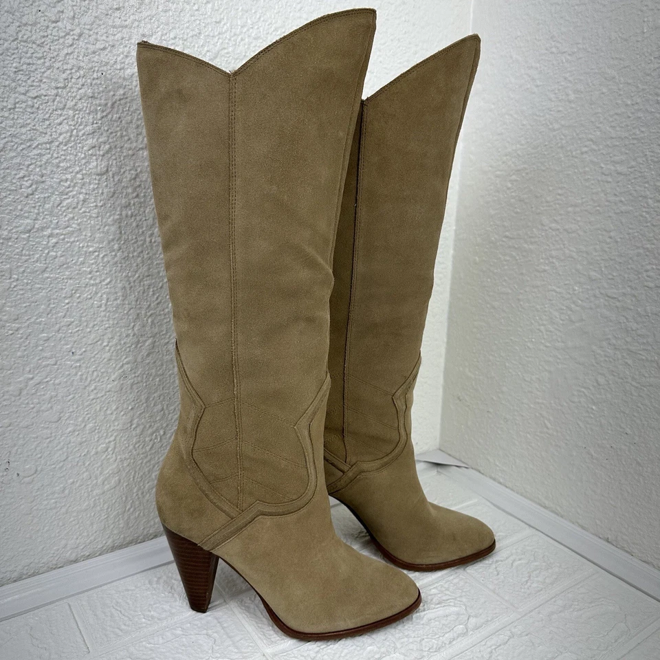 ALDO Norerwen Western Leather Suede Tall boots Beige Size 8.5 Cowgirl Boho - Image 1 of 4