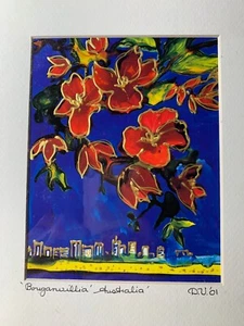 "Bougainvillea & Cityscape Painting by D. Vassey - Colorful Australian Art" - Picture 1 of 2