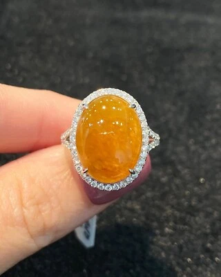 Anillo de compromiso de boda de lujo naranja de piedra de jadeíta increíble para ella, dama Foto 1 de 4