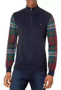 TOMMY HILFIGER Navy Blue 1/4 Zip Pullover Sky Captain Knit Sweater XS - Picture 1 of 2