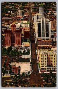 Vintage Postcard Aerial View Flagler Street Miami Florida 1940s linen - Picture 1 of 2