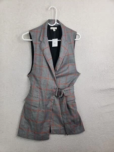 Silence Noise Women Jacket Small Gray Plaid Rayon Blend Sleeveless Wrap Vest - Picture 1 of 19