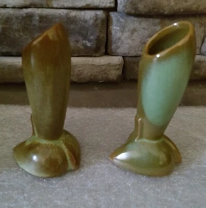 Frankoma Pottery #32 Prairie Green Rocket Art Deco Ada Clay Bud Vases Set of 2 - Picture 1 of 8
