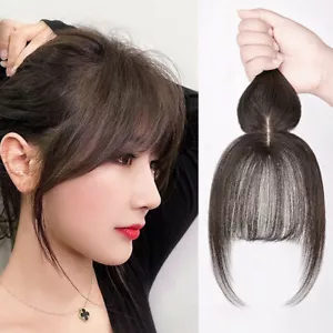 100 % echtes Echthaar Topper Toupee Französischer Pony Clip Haarteil Perücken für Frauen - Bild 1 von 7