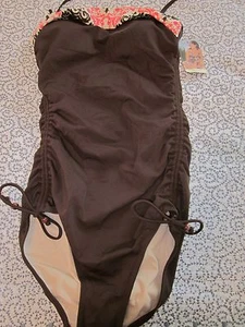 Merona Brown with Pink/White One Piece Swimsuit ~ Size Small ~ NWT - Picture 1 of 2