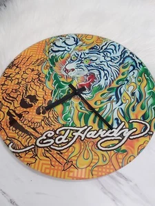ED HARDY DECOR y2k Art ClockGlass Tiger Traditional Tattoo Wall Vintage 90s - Picture 1 of 9
