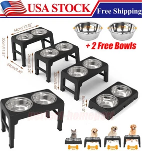 Elevated Dog Bowl Pet Feeder Stainless Steel Raised Food Water Stand w/ 2 Bowls - Picture 1 of 13