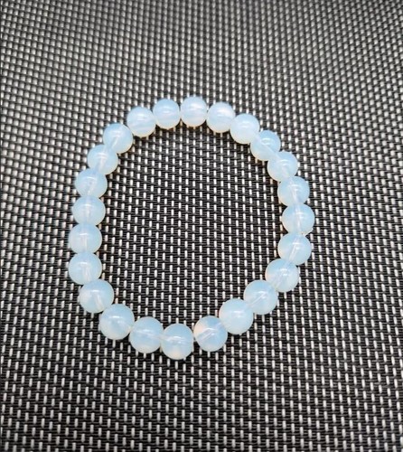 VALENTINO Bracciale tondo naturale pietre preziose opale bianco elastico 8mm 19cm braccialetto perle