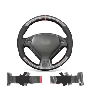 Cubierta de volante de coche de gamuza de fibra de carbono PU negra envolvente para Infiniti EX EX35 - Imagen 1 de 11