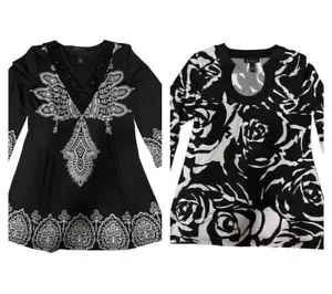 Top INC International Concepts Mujer Negro Blanco M Cuentas Manga Campana Elástico - Imagen 1 de 22