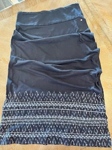 Eddie Bauer Blue Maxi Skirt Med Side Slit length 40” waist 34” Embroidered Hem - Picture 1 of 10