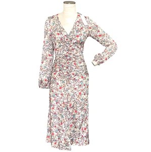 NWT NSR Sz S Long Sleeve Ruched Front Slit Cottagecore Floral Midi Dress 184L - Picture 1 of 9