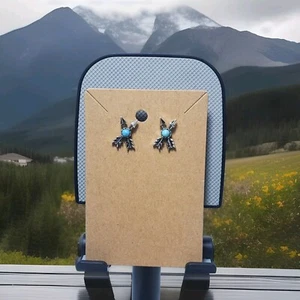 Handmade Turquoise Arrows Stud Silver Accent Earrings - Picture 1 of 7