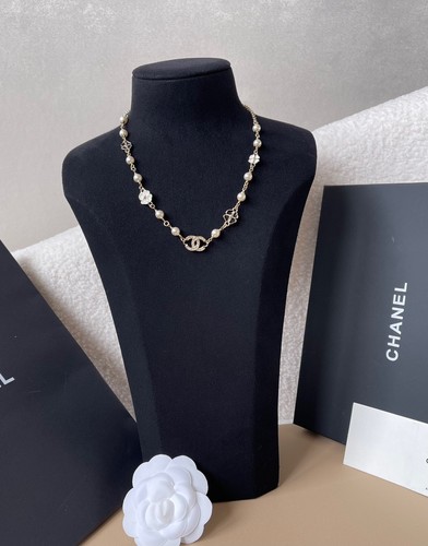 ?CHANEL Perla Smalto Nero Bianco Trifoglio Design CCS Collana Materiale Ottone 25C