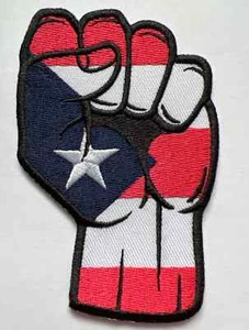 Puerto Rican Flag Raised Fist 4 Inch Iron-On Patch Puerto Rico Pride - Picture 1 of 6