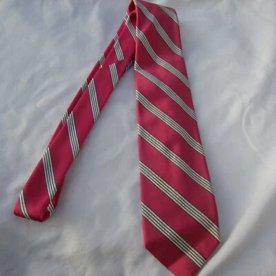 Breuer Captivating Pink & White Striped Print 100% Silk Tie 3 7/8" x 59" - Image 1 of 4