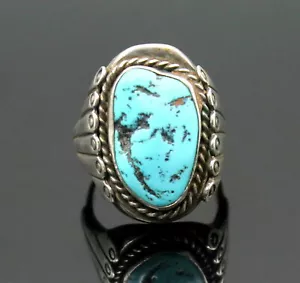 ANILLO DE PLATA ESTERLINA TURQUESA GENUINO DE COLECCIÓN NATIVO AMERICANO 15.5 - Imagen 1 de 5