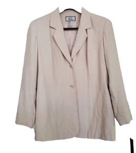 NWT Bice By Sag Harbor Woman Linen Blend Tan Blazer Two Button Long Sleeve sz 10 - Picture 1 of 3