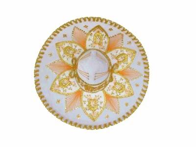 Authentic Mexican Mariachi Charro Hat in White and Gold – Velvet Sombrero Adult - Image 1 of 3