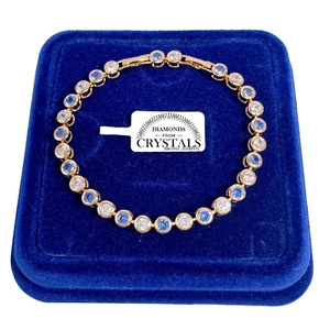 Bracciale Tennis Palline pl. oro Giallo 18k Uomo Donna Braccialetto SW Azzurro - Foto 1 di 6