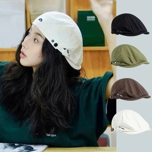 Cotton Beret Hat Embroidery Gatsby Cap Spring Summer Flat Hat for Women Men - Picture 1 of 15