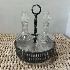 Antique Vintage Cruet Set~ Oil, Vinegar Silver Plated Holder Set - Picture 1 of 8