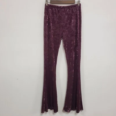 Tres Bien Women Flare Leg Crushed Velvet Pull On Pants Size L Purple Retro Disco - Image 1 of 4