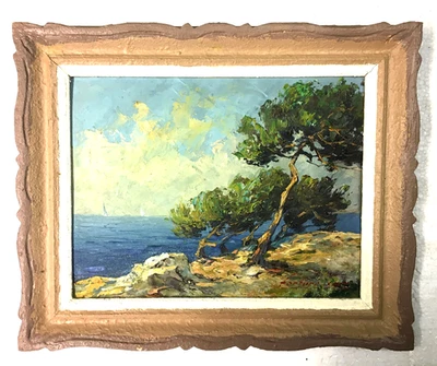 Tableau provençal sur carton au couteau par Fortuné Car 355x275mm - Photo 1/4