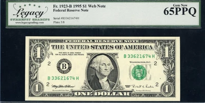 1995 Federal Reserve "WEB PRESS" Note. Rare! Legacy Gem New 65PPQ - Image 1 of 2