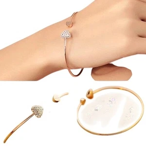 Damen Strass Liebe Herz Armreif Manschette Armband für Frauen - offenes Ende - Bild 1 von 5
