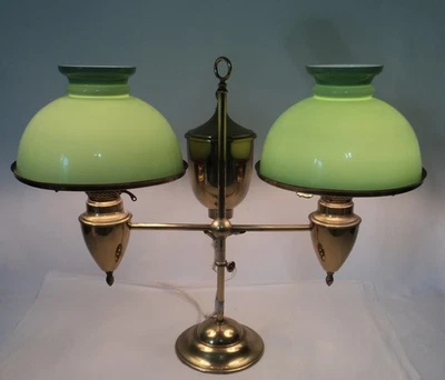 Antique Electrified Double Student Lamp w/Cased Green Shades - Image 1 of 4