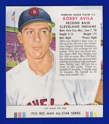 Bobby Avila Indians 1955 RED MAN con pestaña #15 EXCELENTE O MUY BUEN ESTADO+ (MK) SIN PLIEGUES Foto 1 de 2