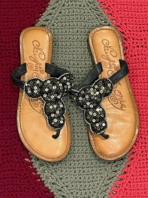 Naughty Monkey Black Jewel Thong Sandals Sz 8 - Image 1 of 4