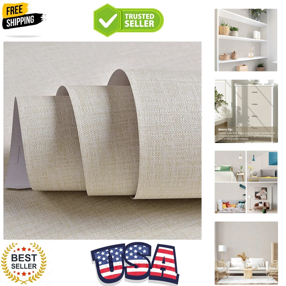 Linen Wallpaper PVC Self-adhesive Peel Stick Cloth DIY Vinyl Film Wall Sticker