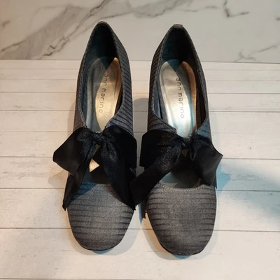 Ann Marino Tacones Grises con Lazo Negro Satinado Zapatos Gris Pin Rayas Tela 6.5 M Foto 1 de 4