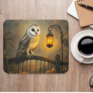 Halloween Owl Mousepad Rustic Gothic Lantern Spooky Autumn Desk Décor - Picture 1 of 6