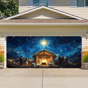 Christmas Garage Door Cover Banner Decorations Holy Night Nativity Scene Jesus'  - Foto 1 di 13