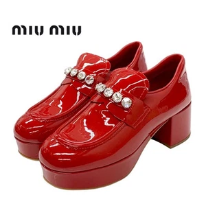 Miu MIUMIU loafers leather shoes patent red heel pumps bijou Used TIEE-0 - Picture 1 of 10