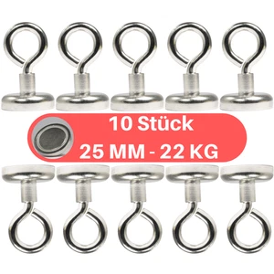 10 Stück Magnetösen Topfmagnet mit Öse D 25 mm 22 Kg Neodym Magnet M5 Gewinde - Bild 1 von 4