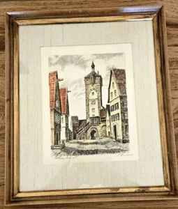Vintage Rothenburg Germany Colored Etched Print-Artist Signed-Fleck Brothers - Picture 1 of 6