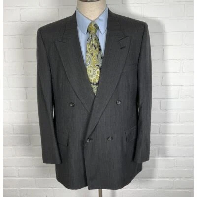 Blazer Evan-Picone Hombre 42R Gris Rayas Doble Pecho Pico Chaqueta Clásica Foto 1 de 4