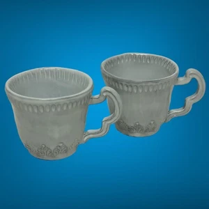 Set Of 2 Vietri Incanto Leaf Stone White Coffee Tea Mugs Handmade In Italy NWT - Picture 1 of 24
