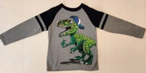 365 Kids by Garanimals Boys T-rex Dinosaur Long Sleeve Gray Black Shirt Size 7 - Picture 1 of 3