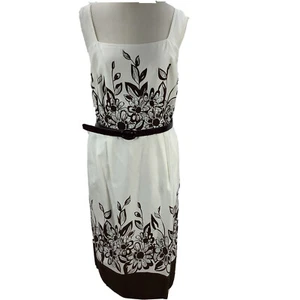 Dressbarn Woman Übergröße 16 W Kleid elfenbeinbraun A-Linie ärmellos Gürtel Baumwolle - Bild 1 von 8