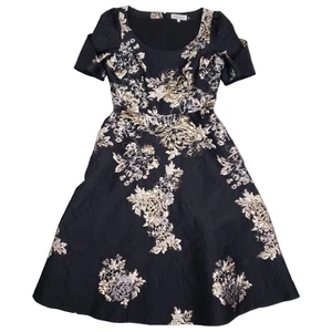 Teri Jon Dress Fit And Flare Metallic Floral Midi Size 6 Black Formal Elegant - Picture 1 of 10