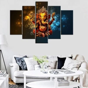 5 Panels Framed Ganesh Modern Canvas Wall Hanging Printing Picture Art - Picture 1 of 2