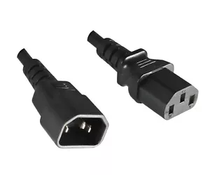 DINIC Kaltgeräte-Verlängerung C13 Stecker auf C14 Buchse, VDE, 0,75mm² schwarz - Bild 1 von 4