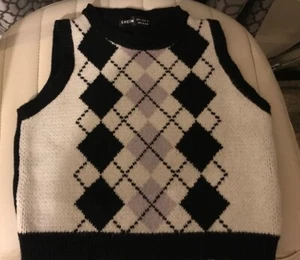 Argyle Cropped Sleeveless Jumper Vest / tank Top Size Small 4-8 - Picture 1 of 4